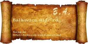 Balkovics Alárd névjegykártya